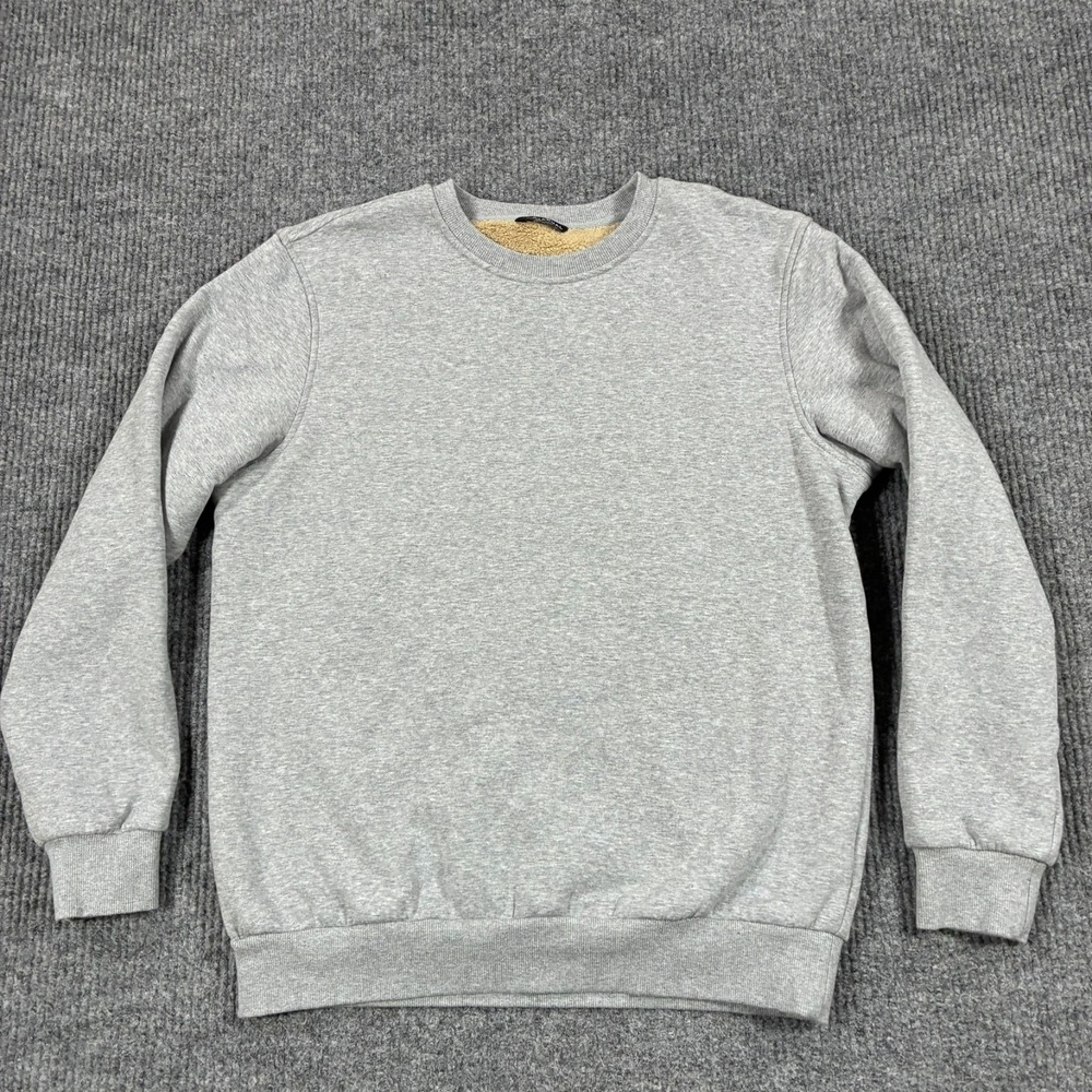Gradual Mens Size M Gray Sherpa Fleece Lined Crewneck Sweatshirt Pullover Warm
